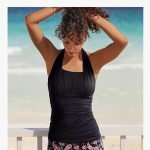 Lands' End Chlorine Resistant Square Neck Halter Tankini Top 18W Black Plus Size